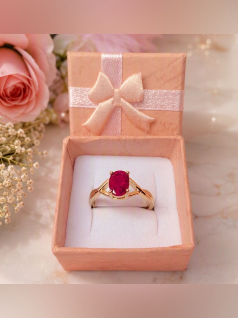 🌹 Gold Toned Ruby Red CZ Ring 🌹 7 NWT